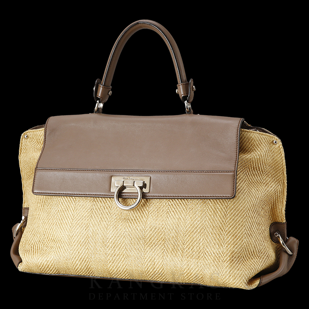 FERRAGAMO(USED)페레가모 간치니 라탄 플랩 토트겸 숄더백